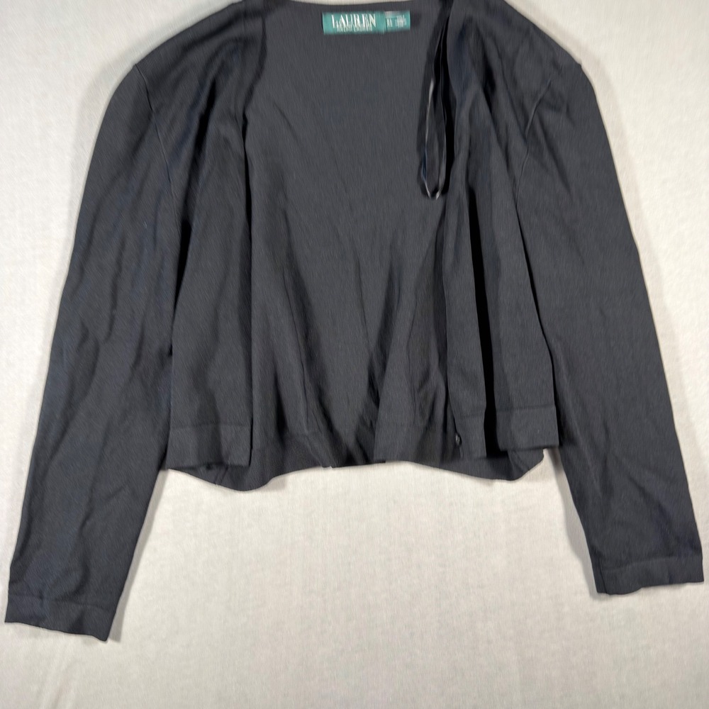 Lauren Ralph Lauren Womens XL Black Cropped Open Front Cardigan Knit Sweater